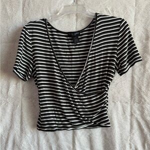 See You Monday Striped Cropped Blouse